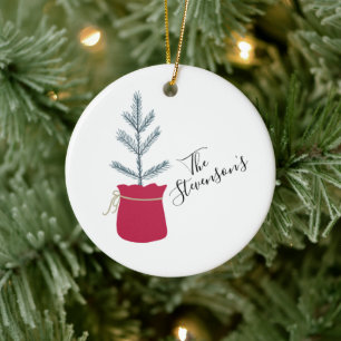 Red Pine Tree Personalized Name Pretty Ceramic Ornament