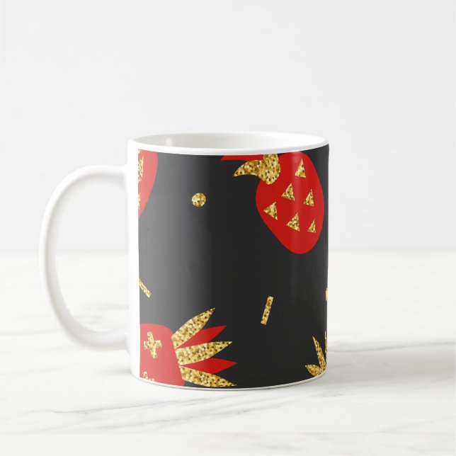 Red pineapple, glitter, black background. coffee mug (Left)