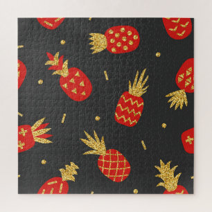 Red pineapple, glitter, black background. jigsaw puzzle