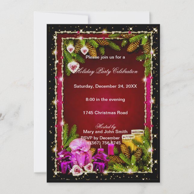 Red Pinecones Manger Boire Soyez Joyeux Invitation (Devant)