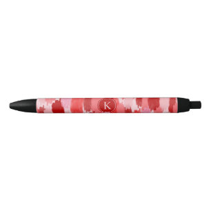 Red Pink Abstract Brushstrokes Pattern Monogram Black Ink Pen