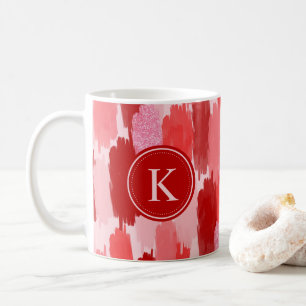 Red Pink Abstract Brushstrokes Pattern Monogram Coffee Mug