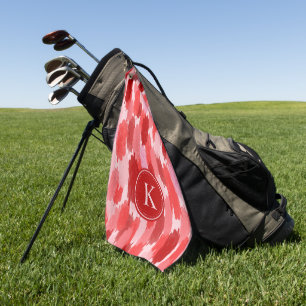 Red Pink Abstract Brushstrokes Pattern Monogram  Golf Towel