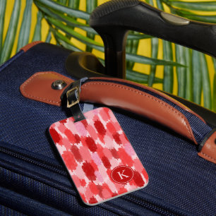 Red Pink Abstract Brushstrokes Pattern Monogram Luggage Tag