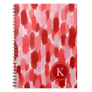 Red Pink Abstract Brushstrokes Pattern Monogram Notebook