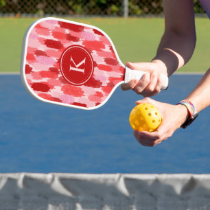Red Pink Abstract Brushstrokes Pattern Monogram  Pickleball Paddle