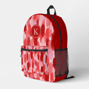 Red Pink Abstract Brushstrokes Pattern Monogram Printed Backpack