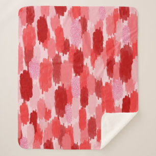 Red Pink Abstract Brushstrokes Pattern Sherpa Blanket