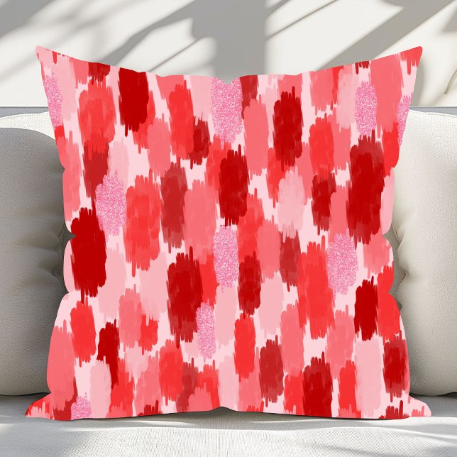 Red Pink Abstract Brushstrokes Pattern Throw Pillow (Creator Uploaded)