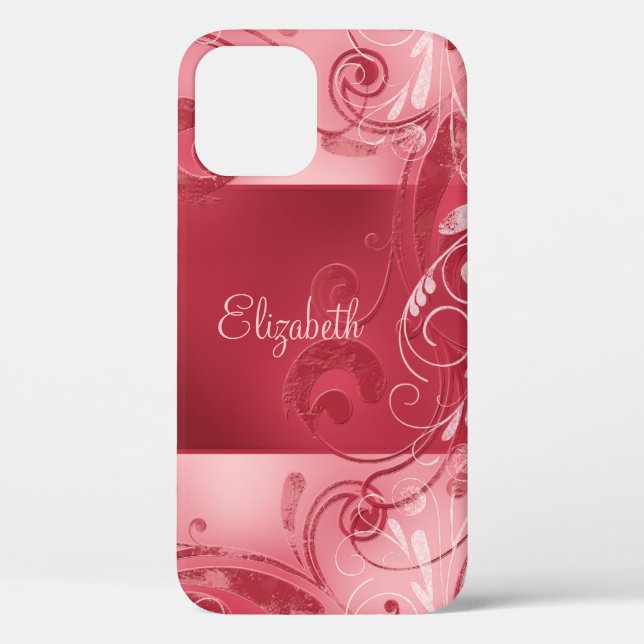 Red Pink Abstract Floral Custom Name Case-Mate iPhone Case (Back)
