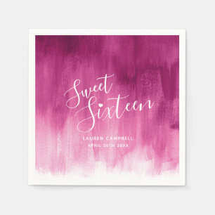 Red pink abstract modern art sweet 16 birthday napkin
