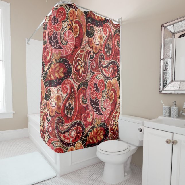 Red, Pink and Black Vintage Paisley Floral (In Situ)
