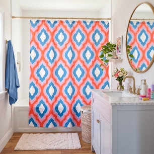 Red Pink and Blue Colourful Ogee Ikat Pattern