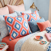 Red Pink and Blue Colourful Ogee Ikat Pattern