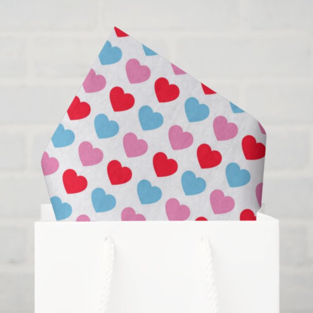 Red, Pink And Blue Hearts Tissue Paper (Gift Bag)
