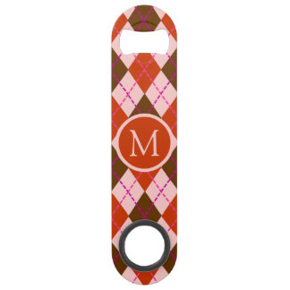 Red Pink and Brown Argyle Pattern Monogram Bar Key