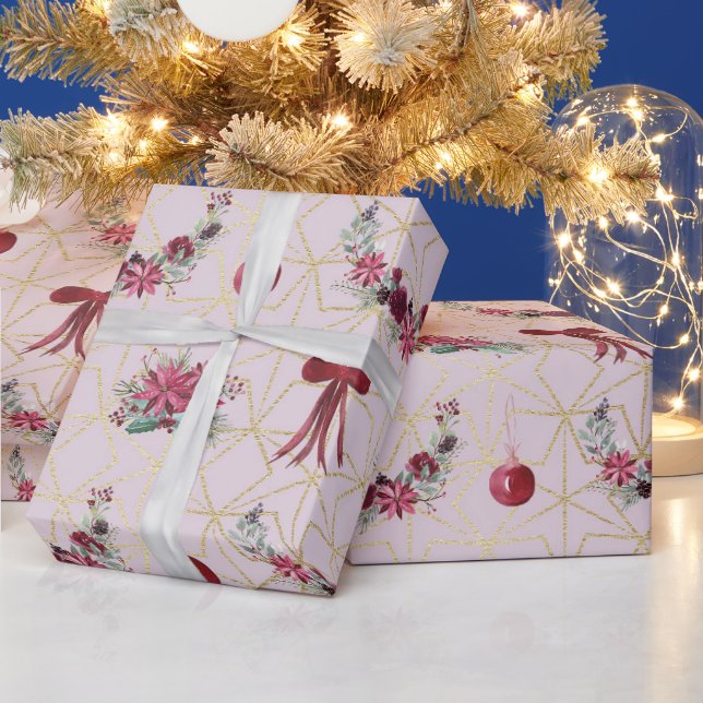 Red,Pink and Gold Holiday Christmas Wrapping Paper (Holidays)