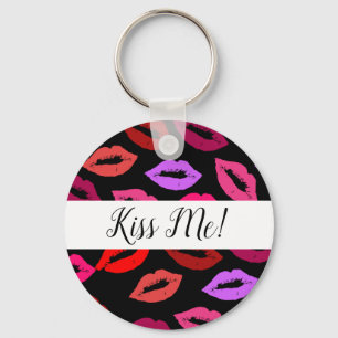 Red, Pink, and Purple Pucker Lip Pattern Keychain