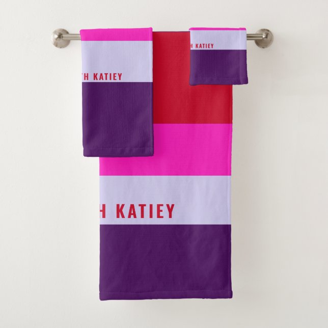 Red, Pink and Purple Stripes Pattern  Bath Towel Set (Insitu)