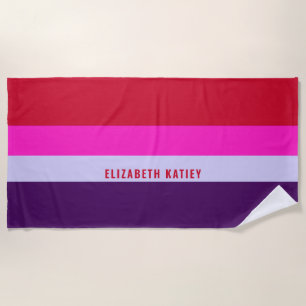 Red, Pink and Purple Stripes Pattern Beach Towel