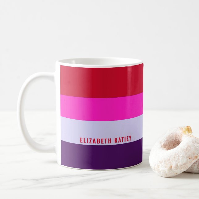 Red, Pink and Purple Stripes Pattern  Coffee Mug (With Donut)