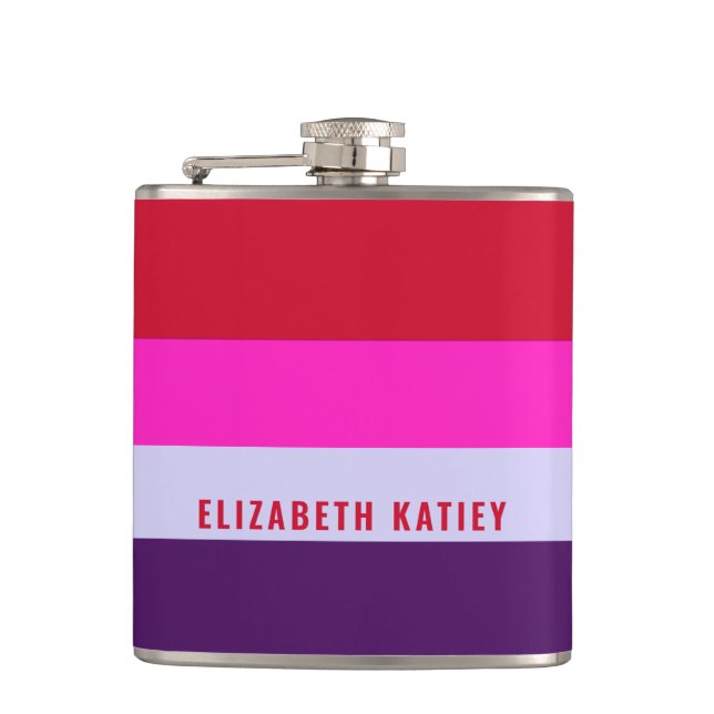 Red, Pink and Purple Stripes Pattern  Hip Flask (Front)