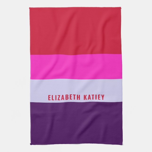 Red, Pink and Purple Stripes Pattern  Kitchen Towel (Vertical)