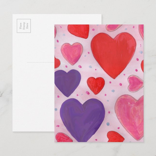 Red Pink and Purple Valentine's Day Hearts Design Holiday Postcard (Front/Back)