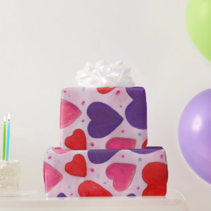 Red Pink and Purple Valentines Day Hearts Pattern Wrapping Paper