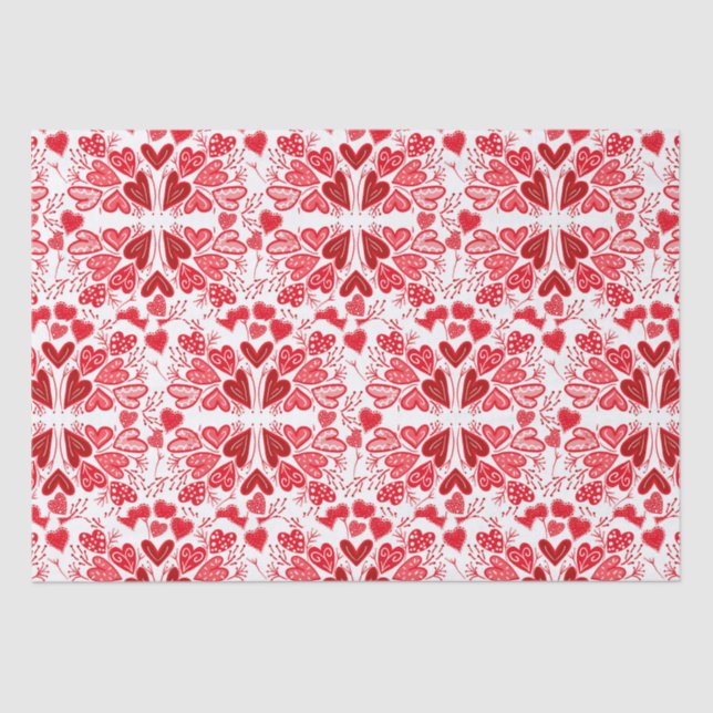 Red, Pink and White Hearts Valentine  Tissue Paper (Front)