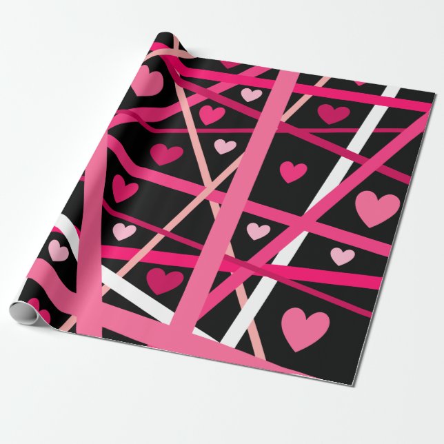 Red, pink and white stripes and hearts wrapping paper (Unrolled)