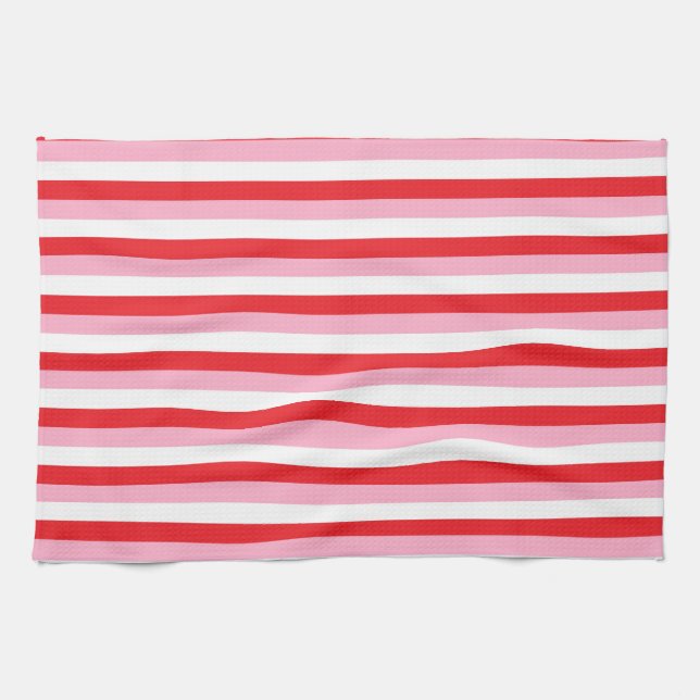 Red, Pink and White Stripes Kitchen Towel (Horizontal)
