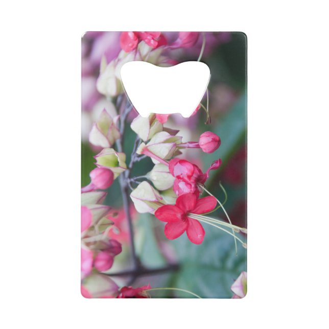 Red Pink and White Tropical Flowers Wallet Bottle Opener (Front)