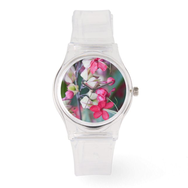 Red Pink and White Tropical Flowers Watch (Front)