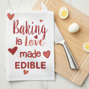 Red & Pink Baking Is Love Made Edible With Hearts  Kitchen Towel
