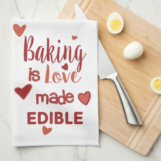 Red & Pink Baking Is Love Made Edible With Hearts  Kitchen Towel