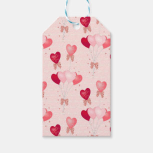 Red, Pink Balloons, Happy Valentine's Day Script Gift Tags