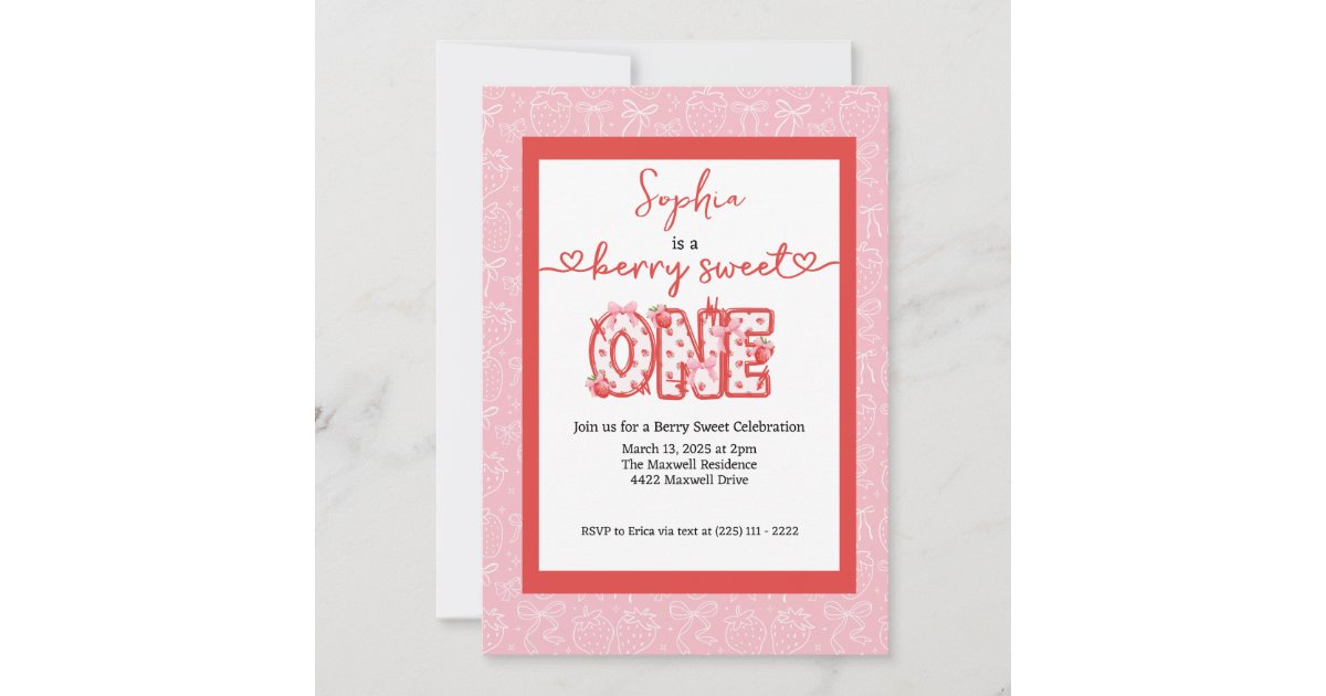 Red & Pink Berry Sweet One Girl 1st Birthday Party Invitation | Zazzle