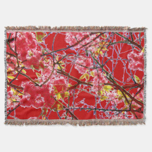 Red pink black abstract floral design throw blanket