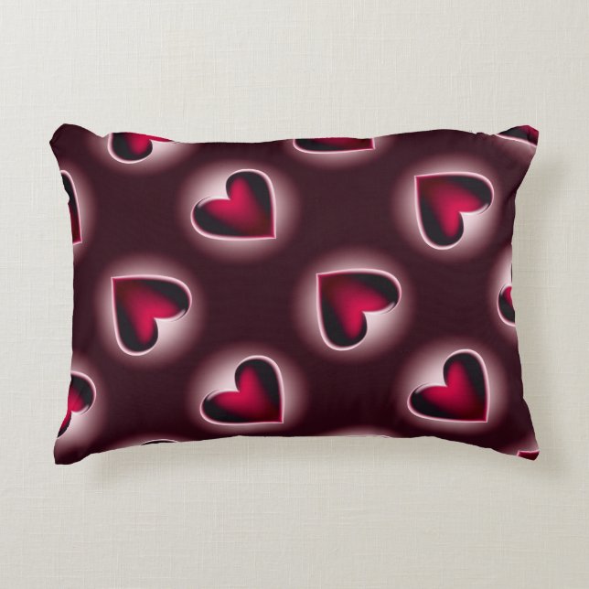 Red Pink Black Heart Pattern Accent Pillow (Front)
