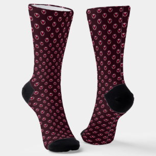 Red Pink Black Heart Pattern Socks
