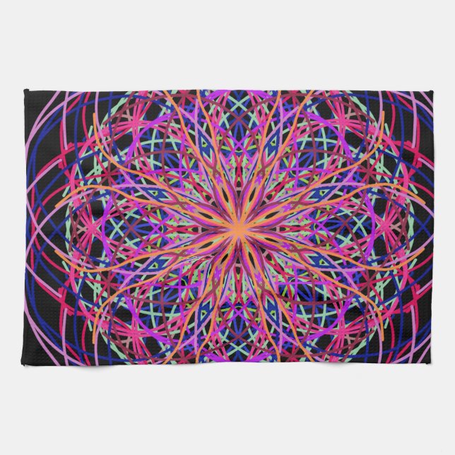Red Pink Black Kaleidoscope Mandala Art Kitchen Towel (Horizontal)