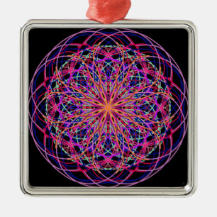 Red Pink Black Kaleidoscope Mandala Art Metal Ornament