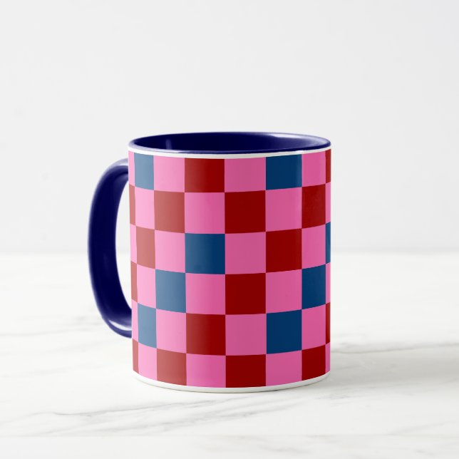 Red Pink Blue Checkered Pattern Design  Mug (Front Left)