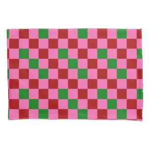 Red Pink Blue Checkered Pattern Design  Pillowcase