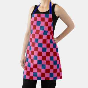 Red Pink Blue Chequered Pattern Design  Apron