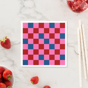 Red Pink Blue Chequered Pattern Design  Napkin