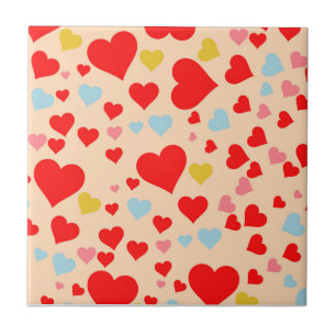Red Pink Blue Colourful Cute Heart Y2K Pattern Tile