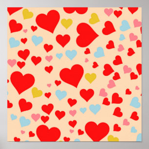 Red Pink Blue Colourful Simple Heart Y2K Pattern Poster