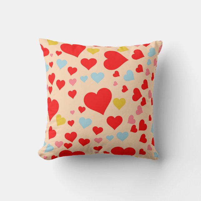 Red Pink Blue Colourful Simple Heart Y2K Pattern Throw Pillow (Front)
